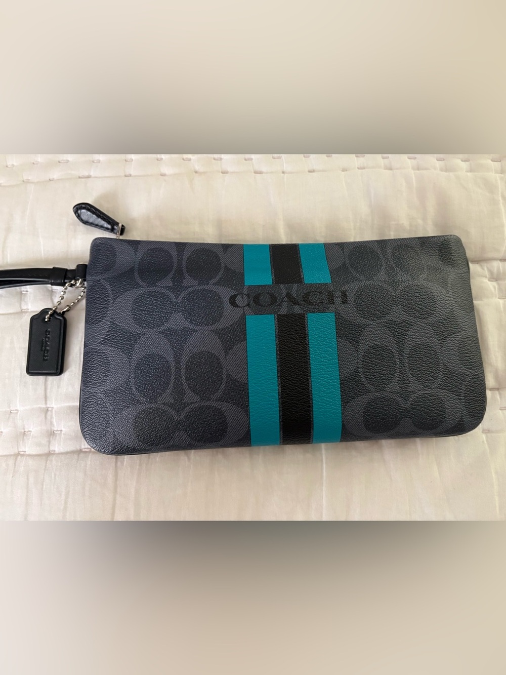 New COACH Large Varsity Stripe Wristlet w/ Signature “C” Jacquard Pattern